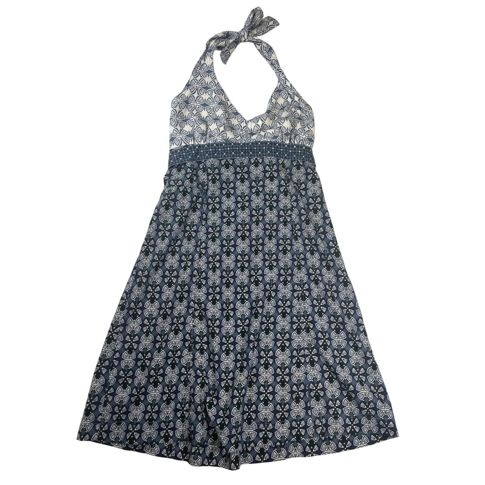 Athleta Halter Dress Womens Blue Geometric Butterfly Print Petite 4P